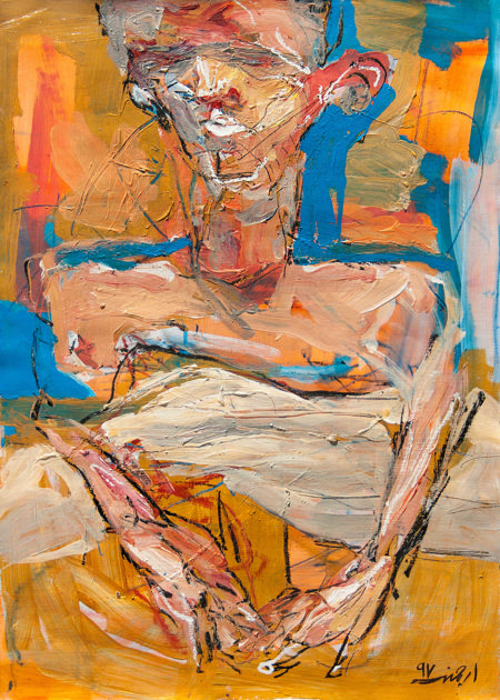 Self Portrait on Ochre Background