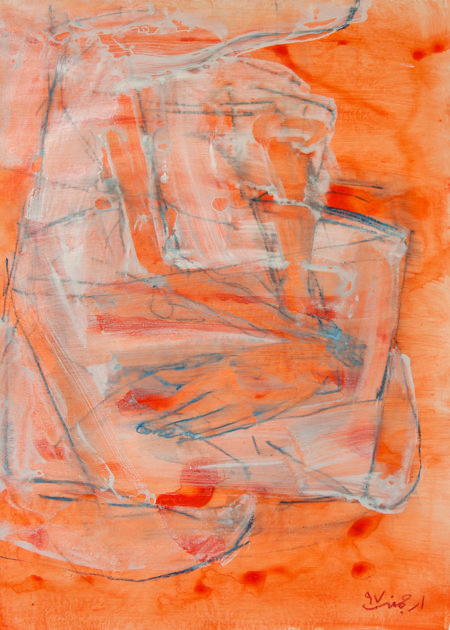 She Plants Her Hands in an orange Pot